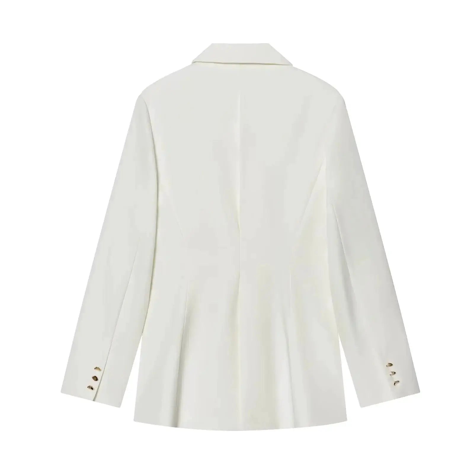 KONDALA white women's blazer; back view, long sleeves, solid color, gold-tone cuff buttons