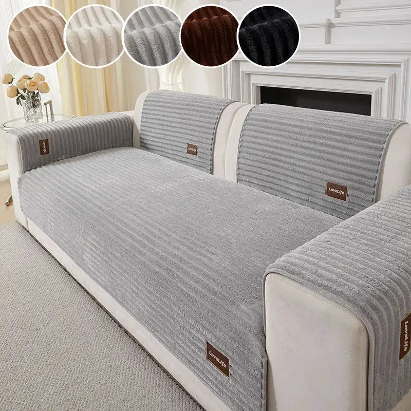 Sofa cushion cover by Simples Market in grey ribbed fabric with anti-slip, dustproof design