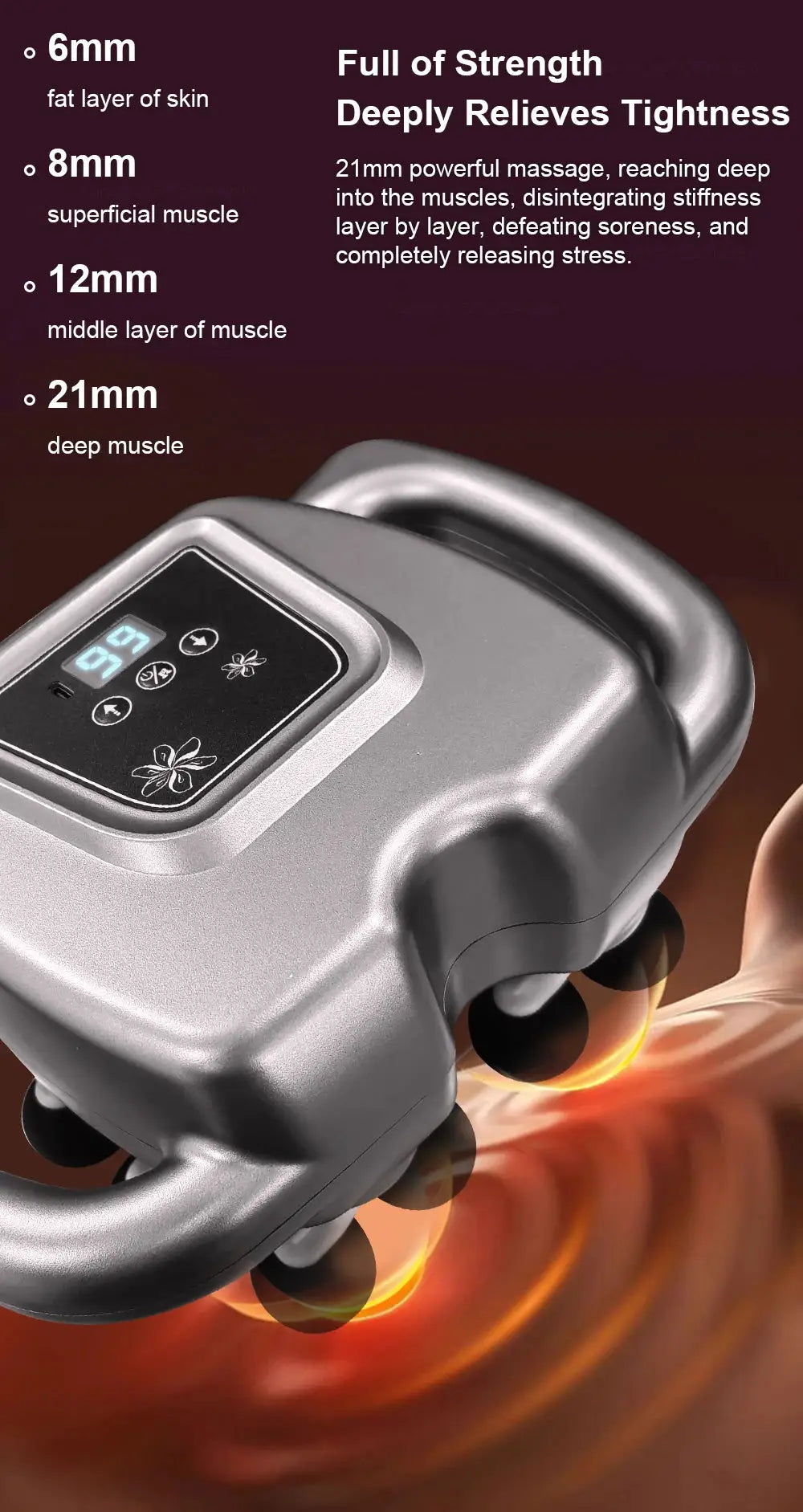Fascia massage gun by Simples Market, silver-gray 16-head professional massager with digital display