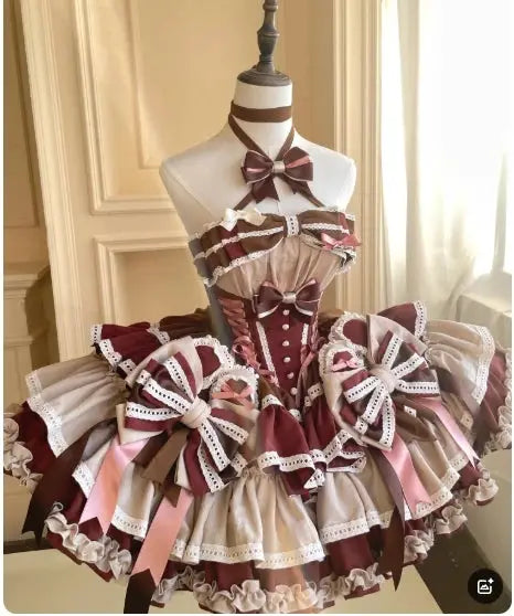 Girls Birthday Lolita Dress Tube Top Satin Bowknot Pettiskirt Mini