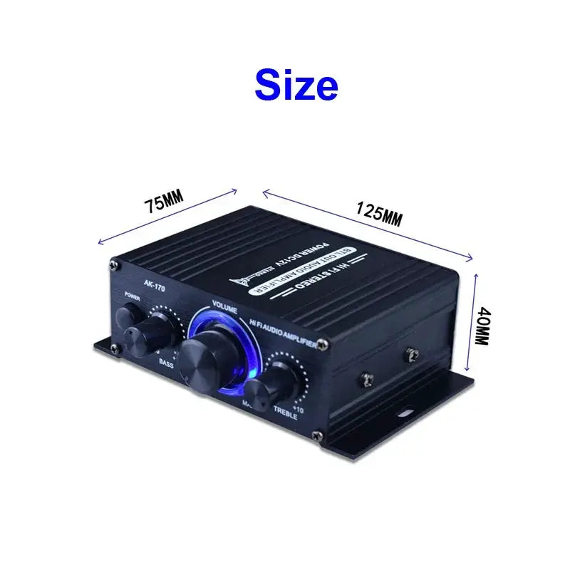 AK170 Mini Digital Power Amplifier 200W Per Channel Stereo Car Home Theater Blue LED Light For Club Party Music