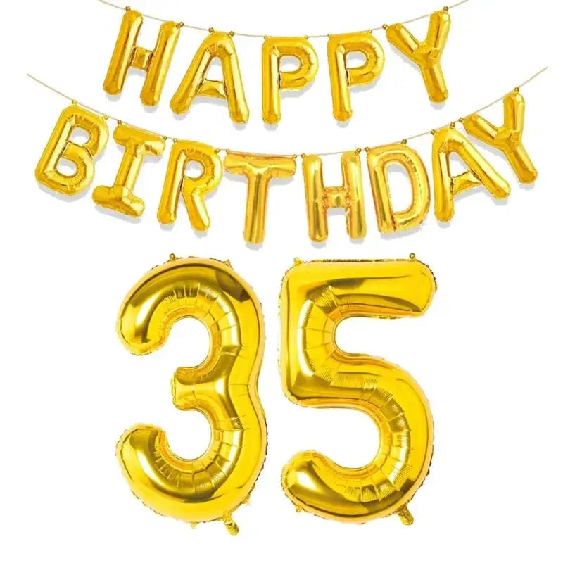 15 Piece Gold Happy Birthday Foil Balloons Set With Numeric Cutouts For Milestone Ages 10 To 60 Kids And Adults