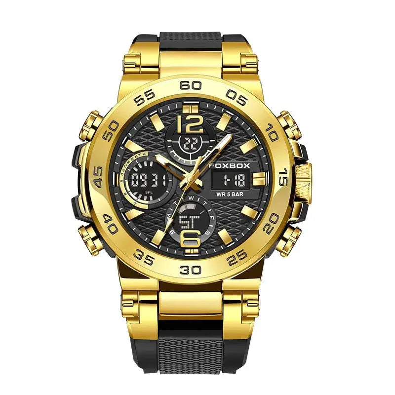 LIGE electronic men's wristwatch with gold-tone case, black dial and LED display