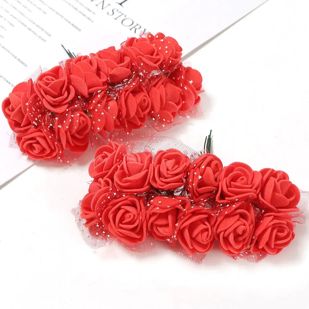 96 Pcs Mini Rose Artificial Flowers Bouquet 7.5cm Foam Fake Flowers Wedding Decoration For Home Room Decor
