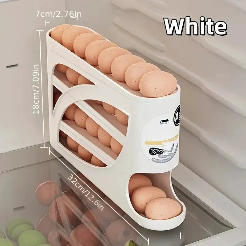 SmartShelf 3 Tier Rolling Egg Storage Container Holds 24 Eggs for Efficient Refrigerator Organization