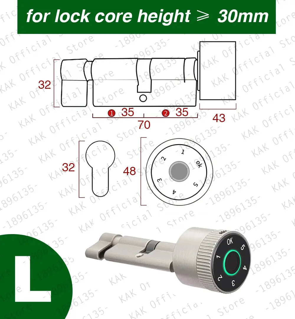 KAK Tuya APP fingerprint cylinder smart door lock with keypad and code; silver metal finish