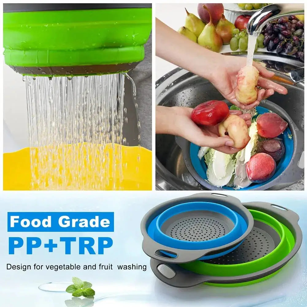 Silicone Folding Drain Basket for Washing Fruits and Vegetables, Collapsible Colander, Foldable Kitchen Strainer