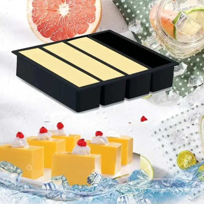 4 Grid Giant Silicone Ice Cube Tray Long Strip For Whiskey Barware Non Toxic Durable Large Ice Cubes