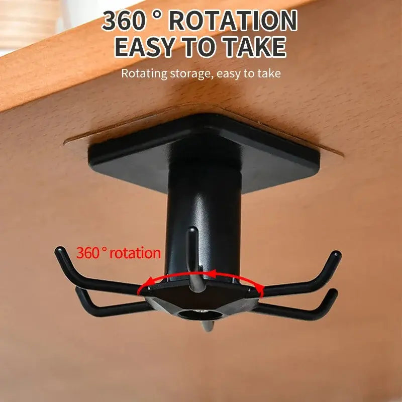 Simples Market 360° rotating adhesive utensil organizer rack with 6 black hooks under cabinet