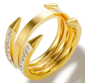 Gold Stainless Steel Ring With Round Bead And Clear Crystal Zircon Waterproof Everyday Fine Jewelry