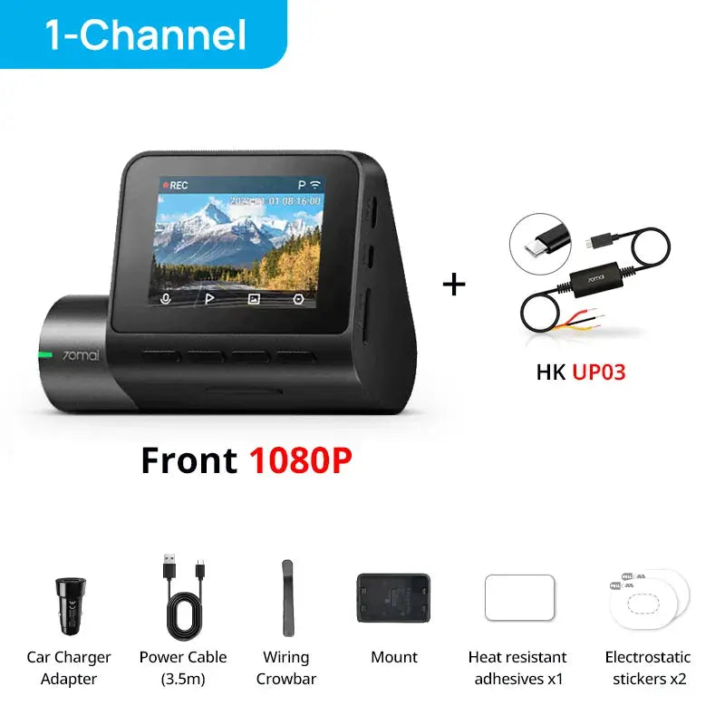 70mai A200 dash cam, 1080P HDR, 2'' IPS screen, 130° FOV with 6 accessories