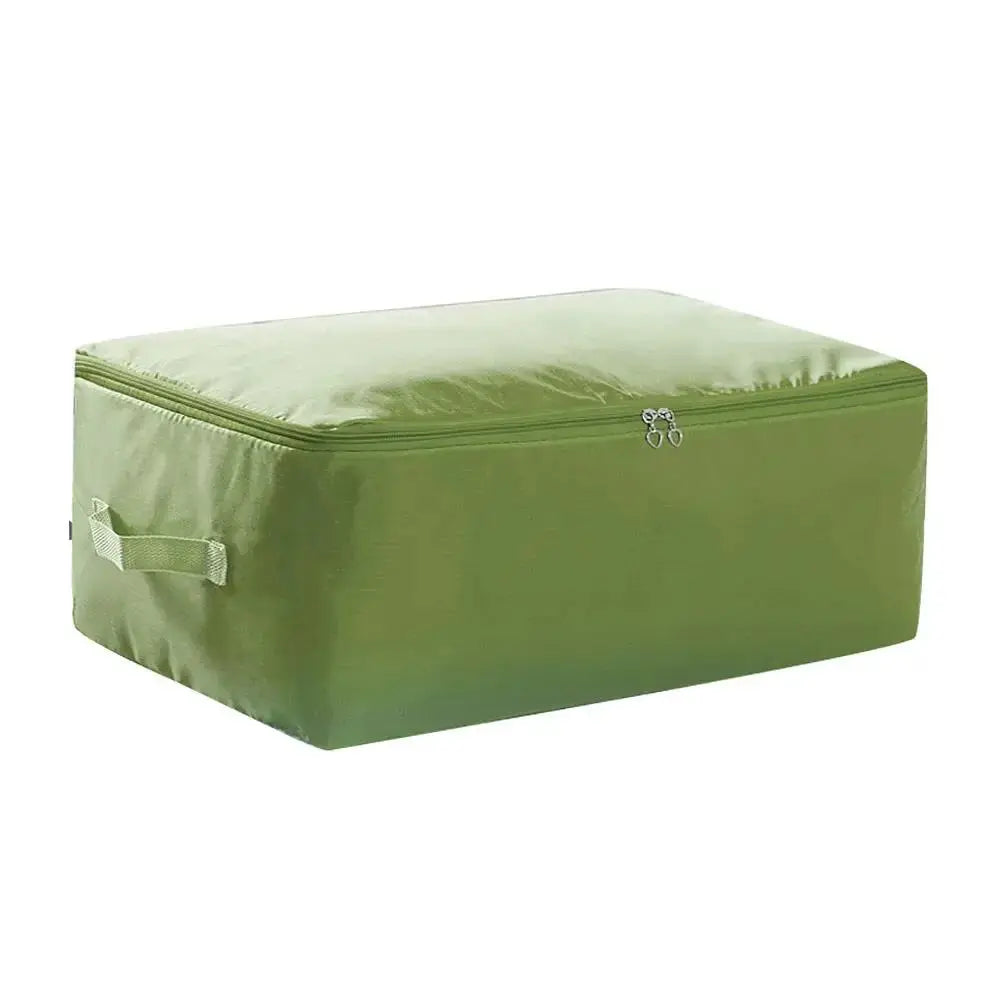 Large green zipper clothes organizer bag with side handles ideal for bedding storage and closet organization