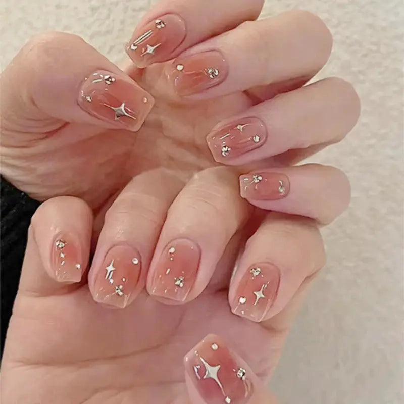 LuxeNail Blush Pink False Nails Bowknot Diamond Pearl Design Press On Nail Tips Harmless Smooth Edge Safe DIY Mani