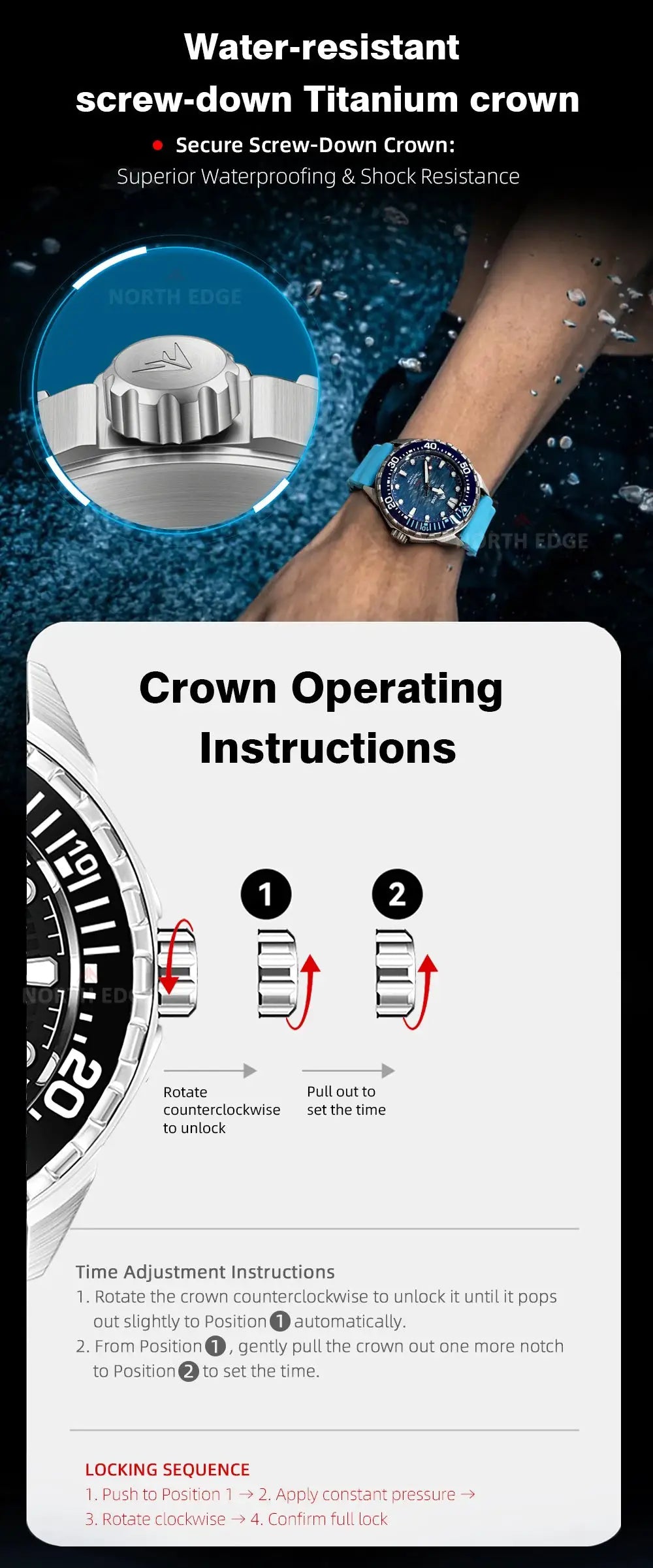North Edge Triton-TI titanium diving watch by Simples Market, blue dial with turquoise strap, 300m water resistant