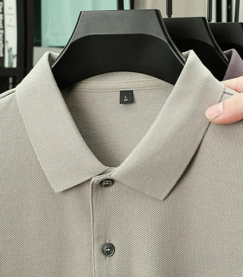 Men's polo shirt by Simples Market, 100% cotton beige textured polo for golf and business casual wear
