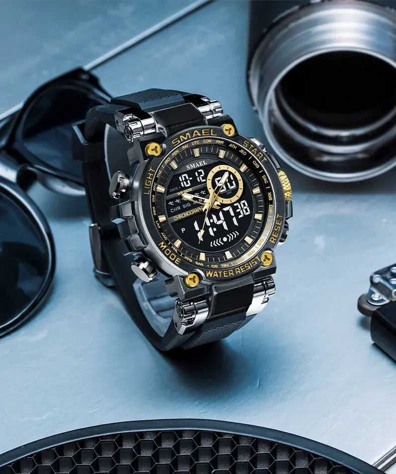 SMAEL 8141 men's digital sport watch with alloy case and black TPU strap