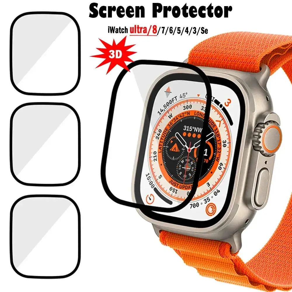 Set of three Simples Market screen protectors for Apple Watch; 3D film not tempered glass; fits 49/45/44/40/41mm.