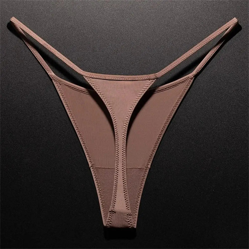 Thong taupe ice-silk seamless G-string with high-cut sides
