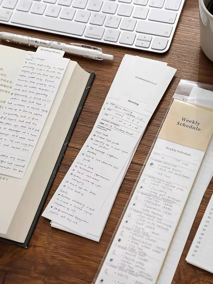 MINKYS 24-sheet kawaii bookmark-type memo pads in white paper for weekly planner and to-do lists