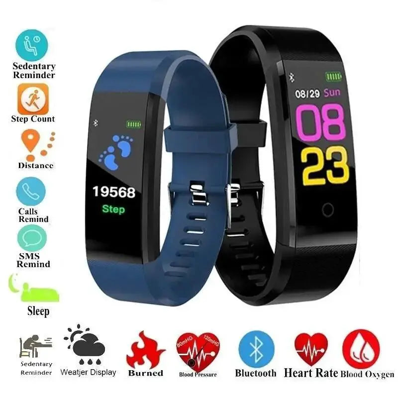 115Plus Bluetooth Smartwatch Fitness Bracelet for iOS and Android Heart Rate Sleep Tracking