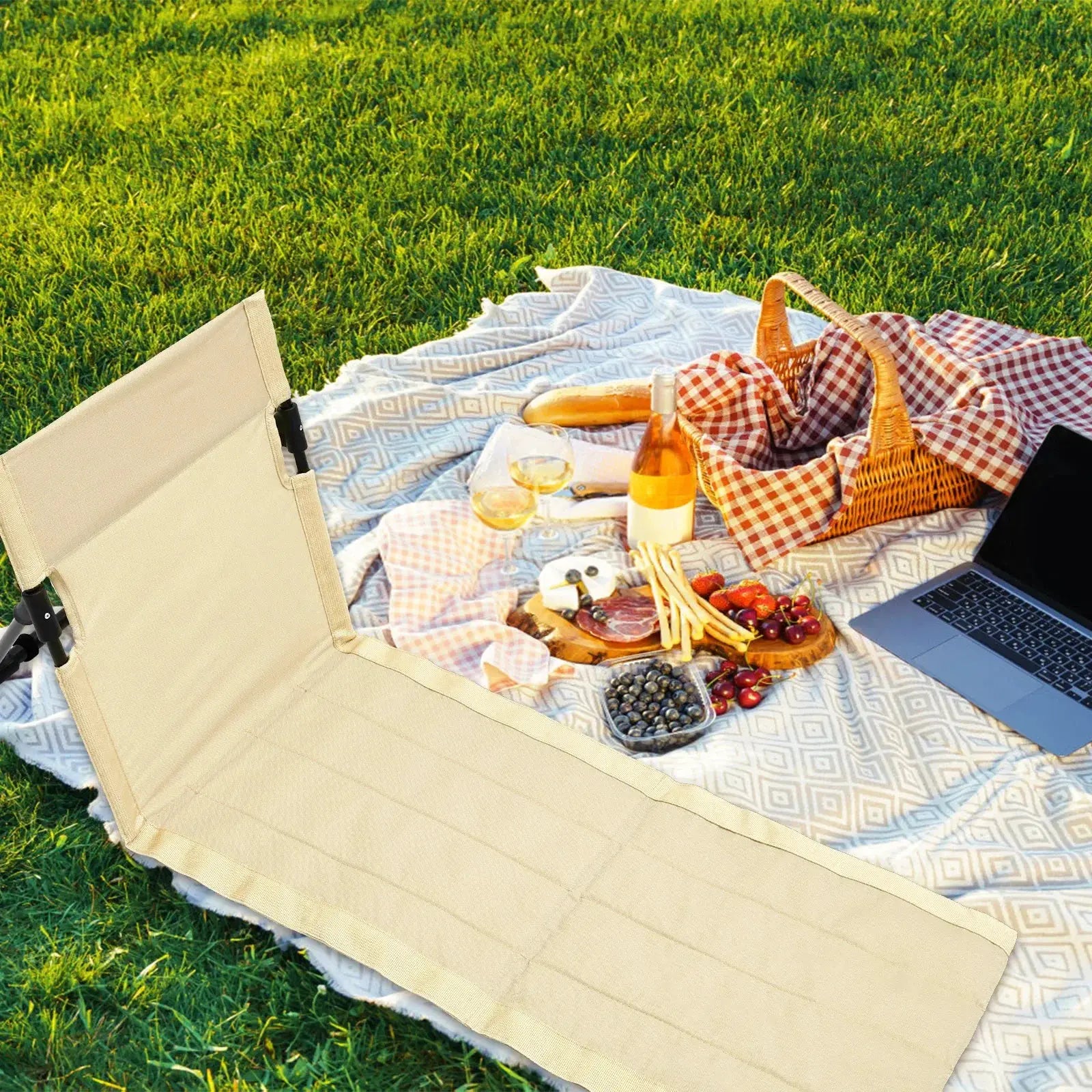 Outdoor foldable camping chair Simples Market beige Oxford cloth with backrest, on a picnic blanket