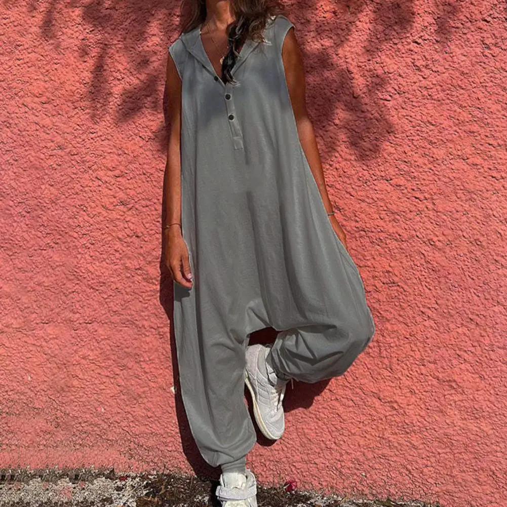 Cotton overalls for women in gray by Simples Market, loose-fit casual jumpsuit