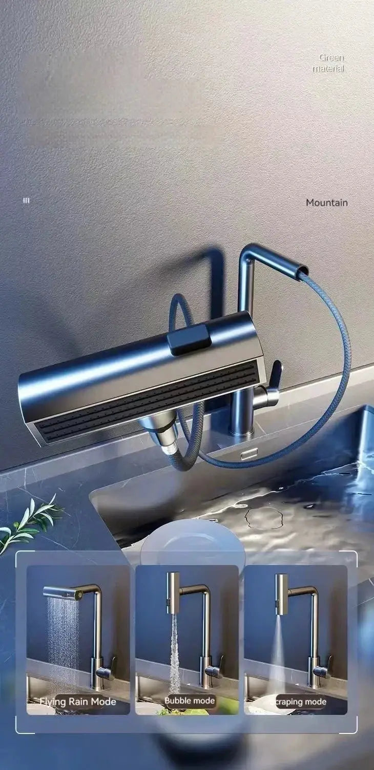 Simples Market grey/silver pull-out kitchen faucet, deck-mounted with flexible hose and three spray modes