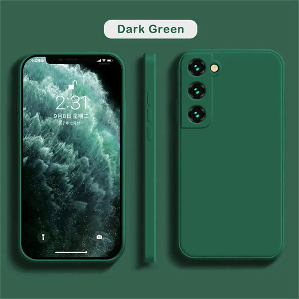 Liquid silicone phone case in dark green by Simples Market for Samsung Galaxy phones