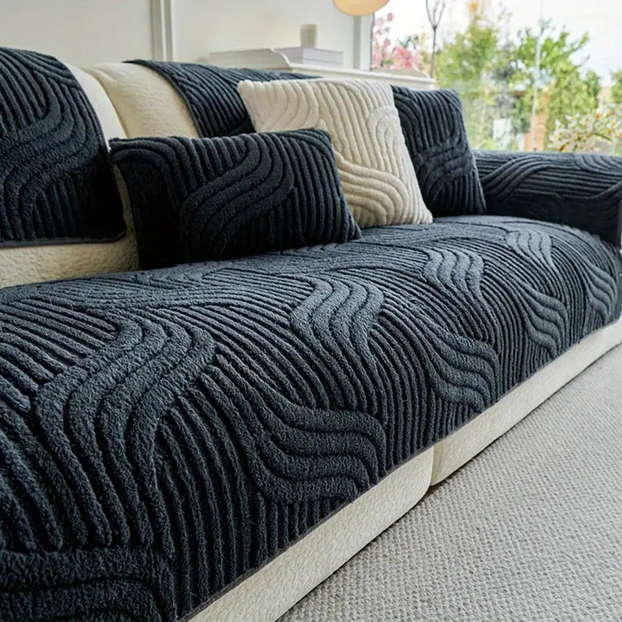 1pc velvet striped sofa cover for couch in dark navy cushion protector
