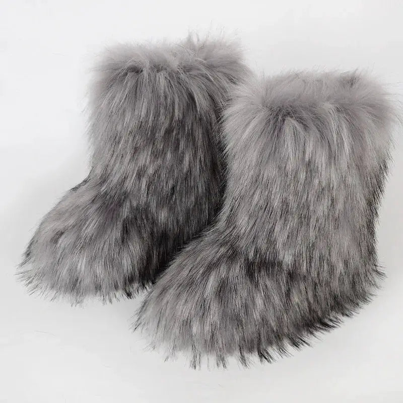 Women's Winter Snow Boots With Plush Faux Fox Fur Mid Calf Warm Platform Shoes For Cold Weather Outdoor