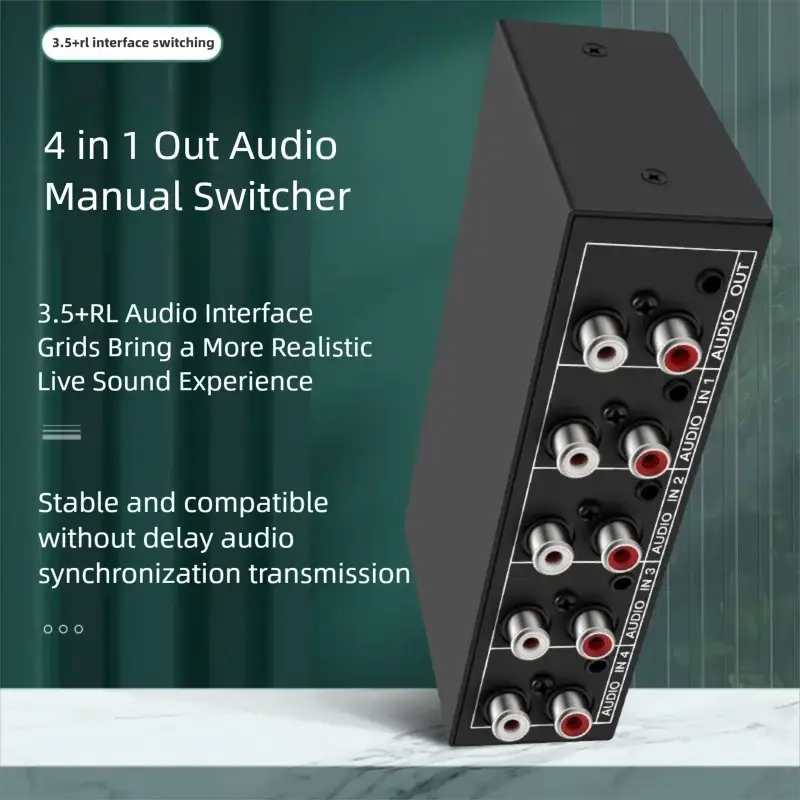 4 In 1 Audio Switcher 1 Output RCA AUX Stereo Selector With 3.5mm And L R Inputs Passive Box