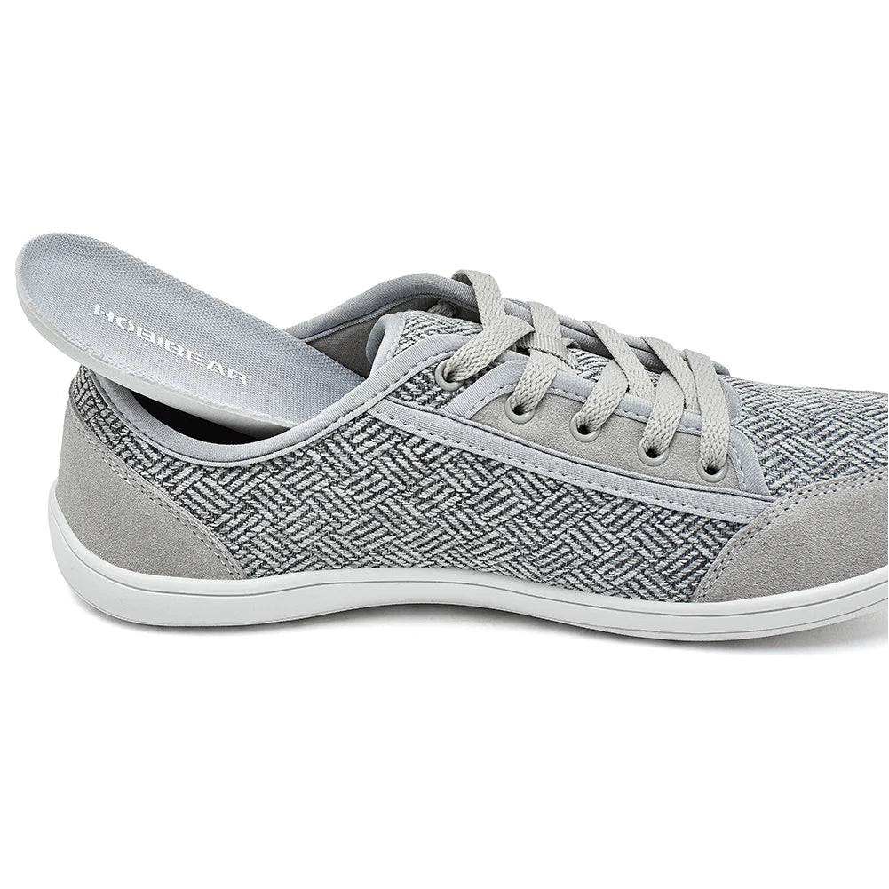 HOBIBEAR barefoot sneakers in grey herringbone fabric with lace-up