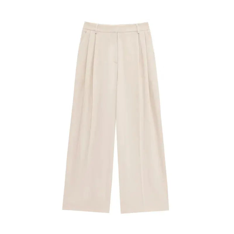 Suit pants, beige high-waisted pleated wide-leg, ETJ 2025 collection.