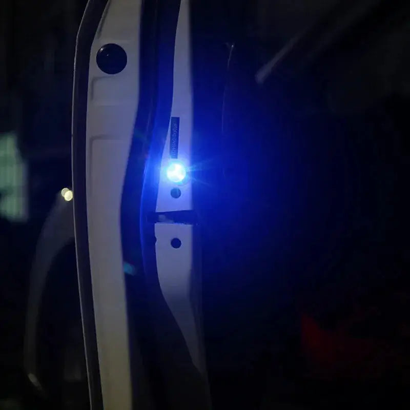 LED car door opening safety light with blue LED and magnetic sensor