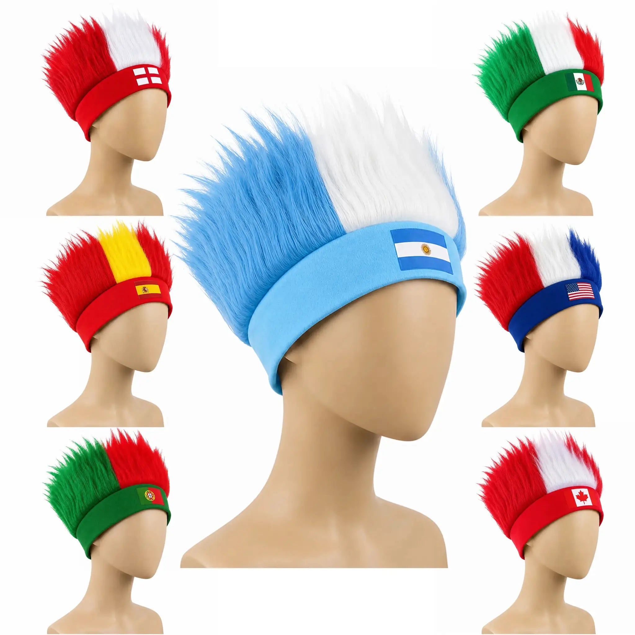 World Cup Wig With Logo In National Flag Colors For Brazil Argentina