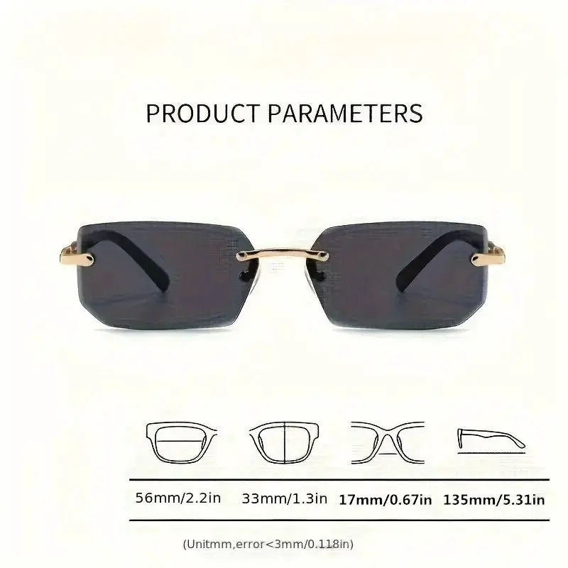 AuraSun Rimless Rectangle Sunglasses Unisex Small Square Shades For Women And Men Ideal For Summer Travel