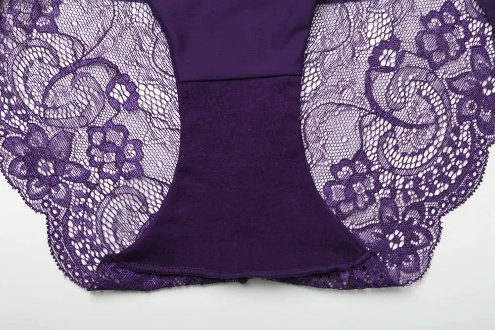 Purple lace panty with floral sides and solid central panel