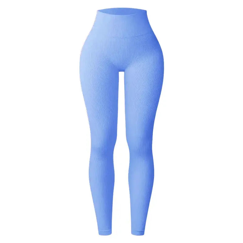 Thread Solid Leggings, blue seamless knit full-length high-waist yoga pants for women by Simples Market