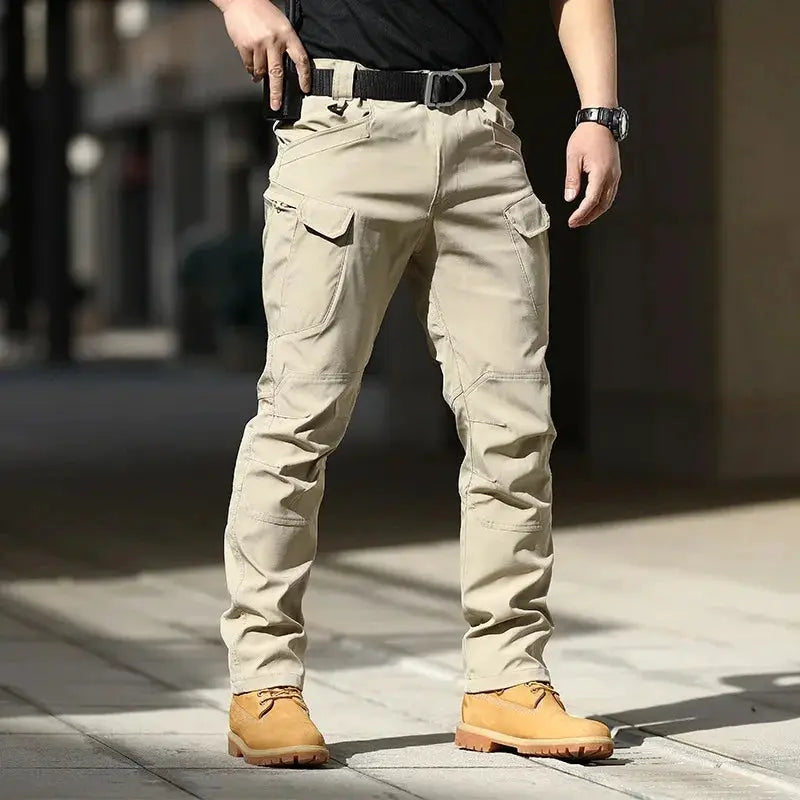 Men's Tactical Cargo Pants beige softshell with multiple pockets