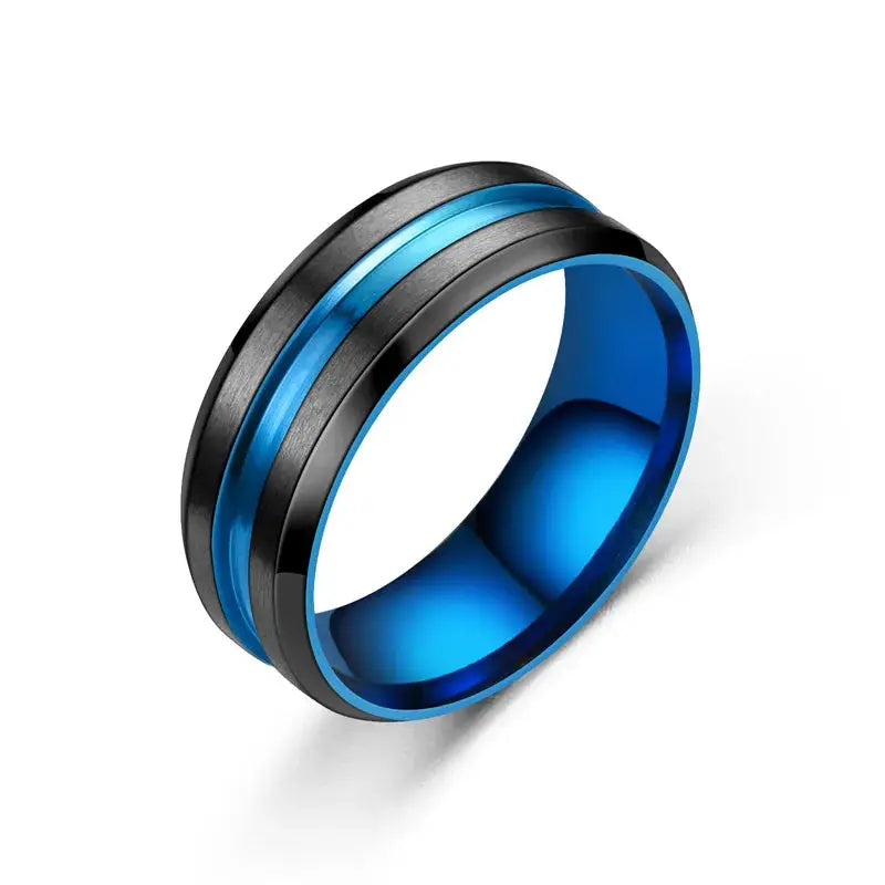 8mm Black Titanium Ring For Men And Unisex Simple Stainless Steel Rainbow Groove Jewelry Gift