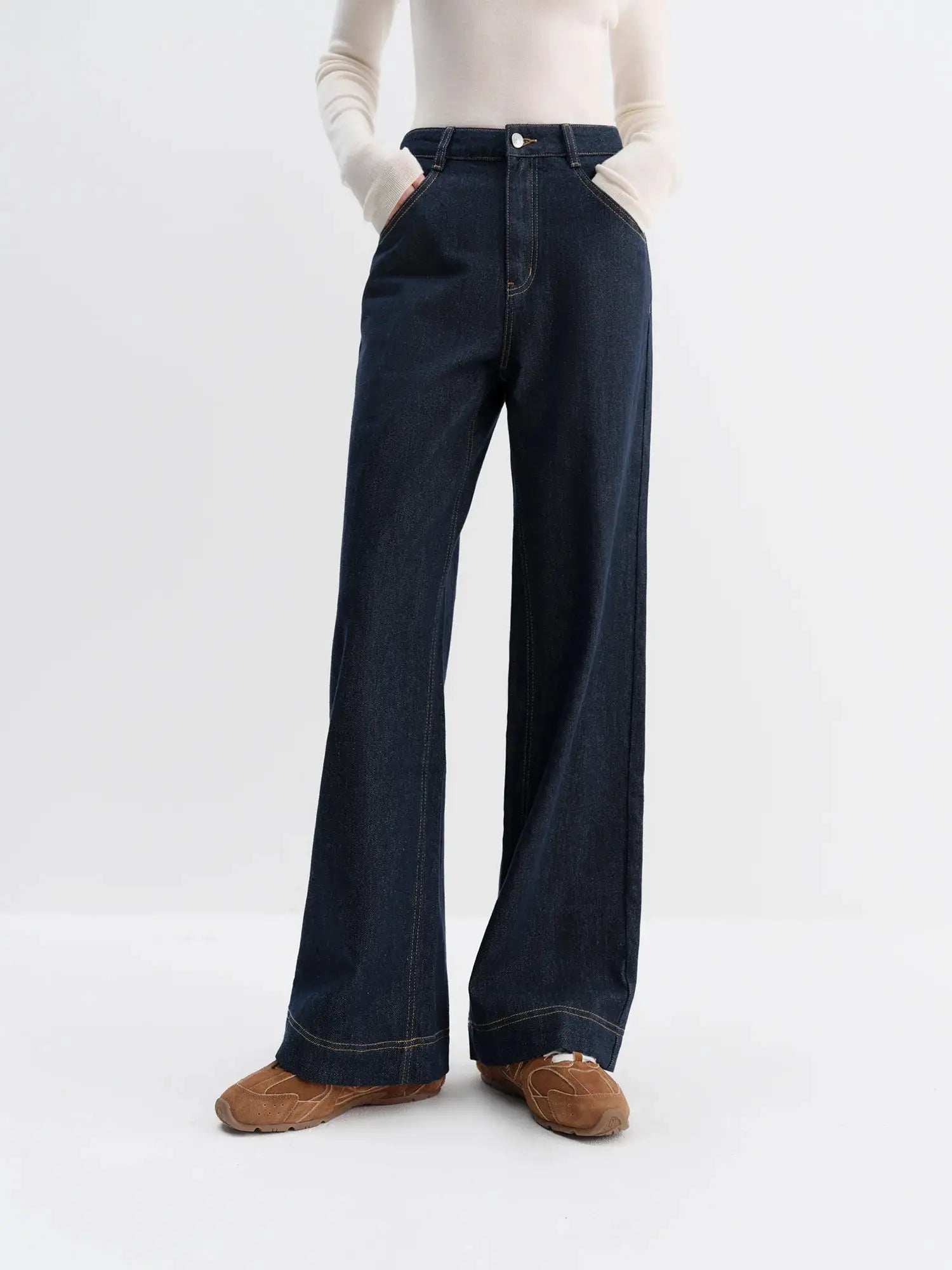 FSLE Straight High Waist Jeans For Women Korean Style Winter Versatile
