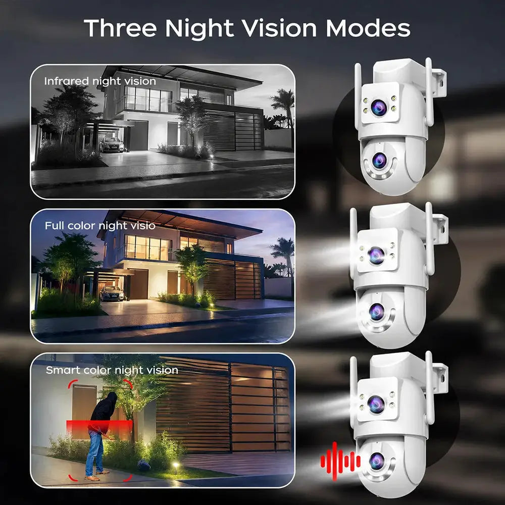 Jooan 4K 8MP WiFi PTZ outdoor security cameras, three units, with dual lenses, 5X zoom and AI tracking