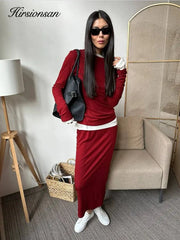 Hirsionsan Modal Soft Loose Set Women Long Sleeve Top High Waist Pants