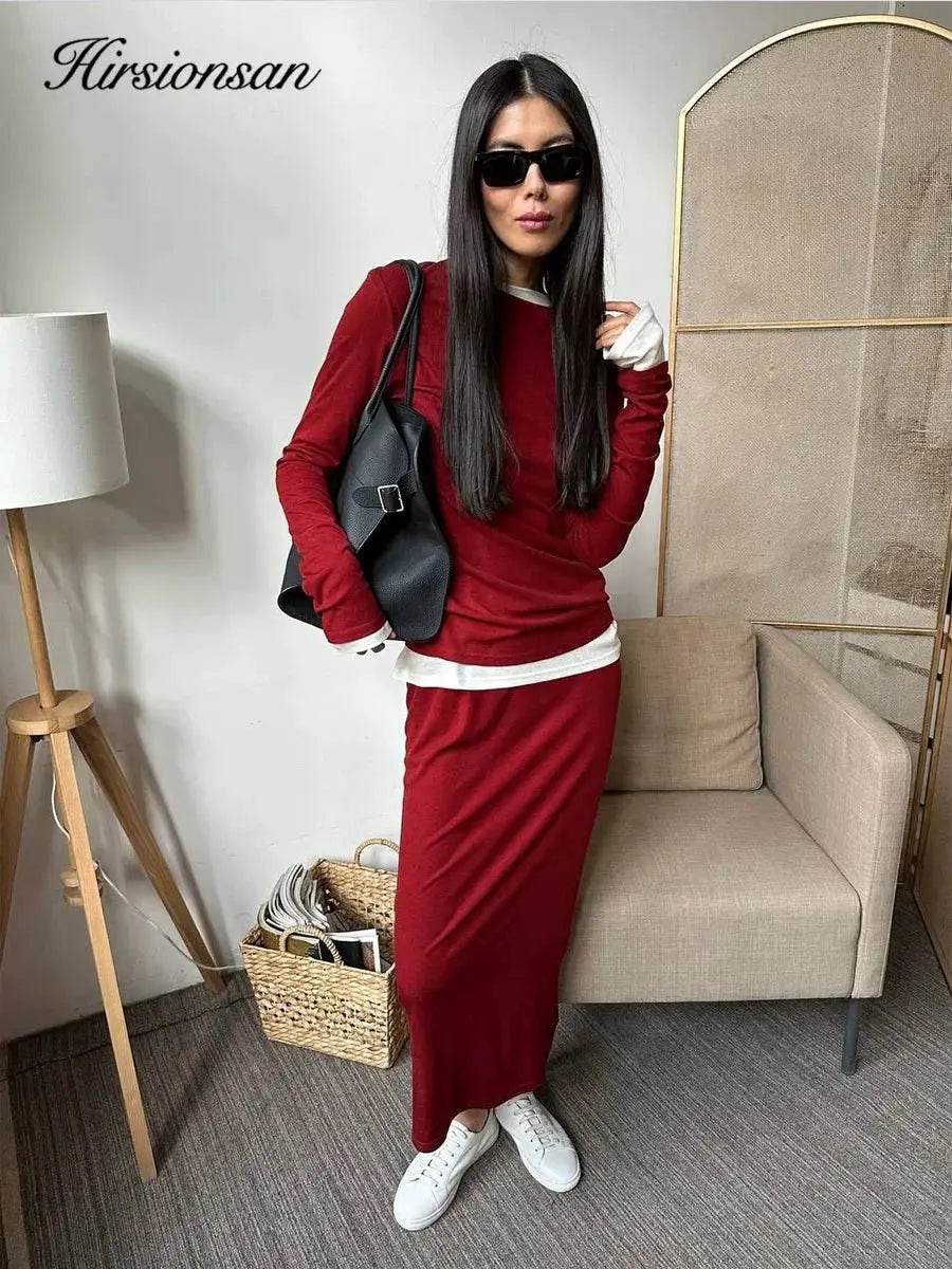 Hirsionsan Modal Soft Loose Set Women Long Sleeve Top High Waist Pants