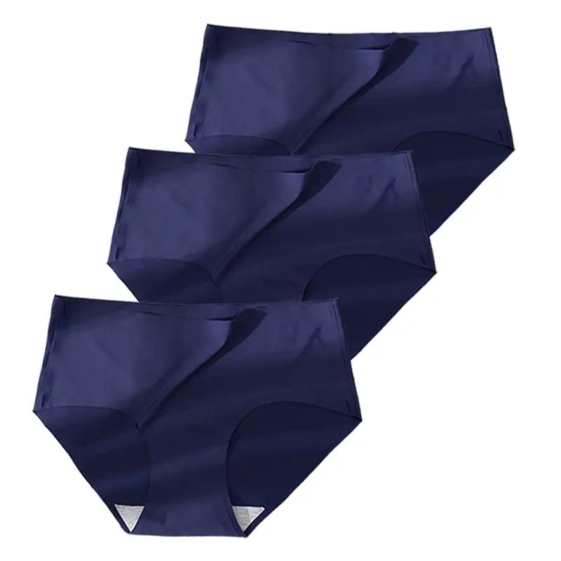 3-pack navy blue ice-silk seamless women's panties, plus-size briefs
