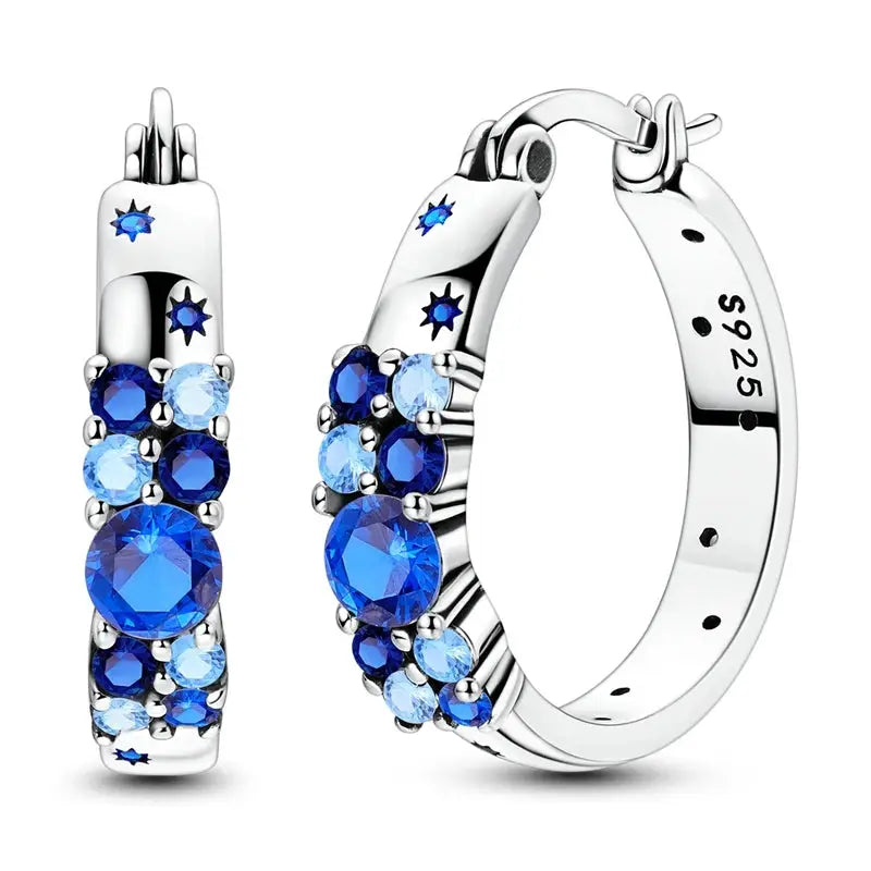 Original 925 Sterling Silver Blue Zirconium Butterfly Hoop Earrings For Women Colored Fine Jewelry Party Earrings