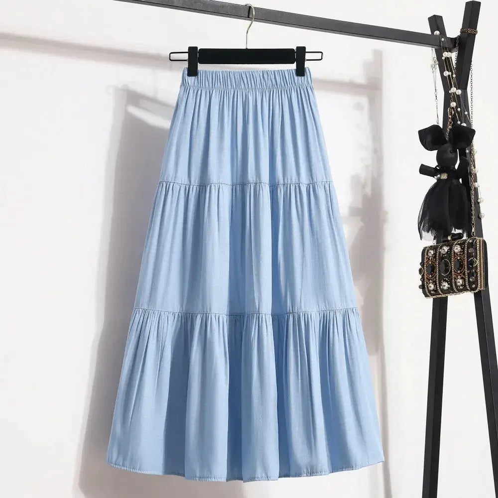 Women's High Waist A Line Pleated Skirt Lightweight Loose Fit For Summer Fashion And Solid Pattern