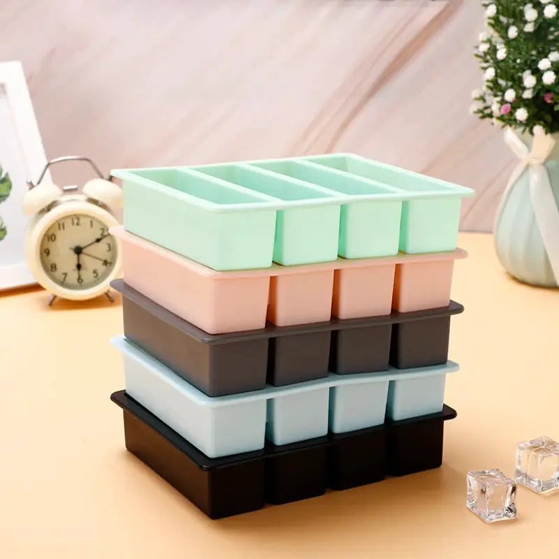 4 Grid Giant Silicone Ice Cube Tray Long Strip For Whiskey Barware Non Toxic Durable Large Ice Cubes