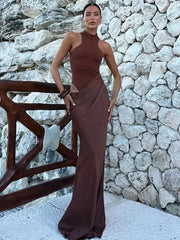 Julissa Mo Satin Hollow Out Maxi Dress Elegant Slim Fit Floor Length Party Clubwear
