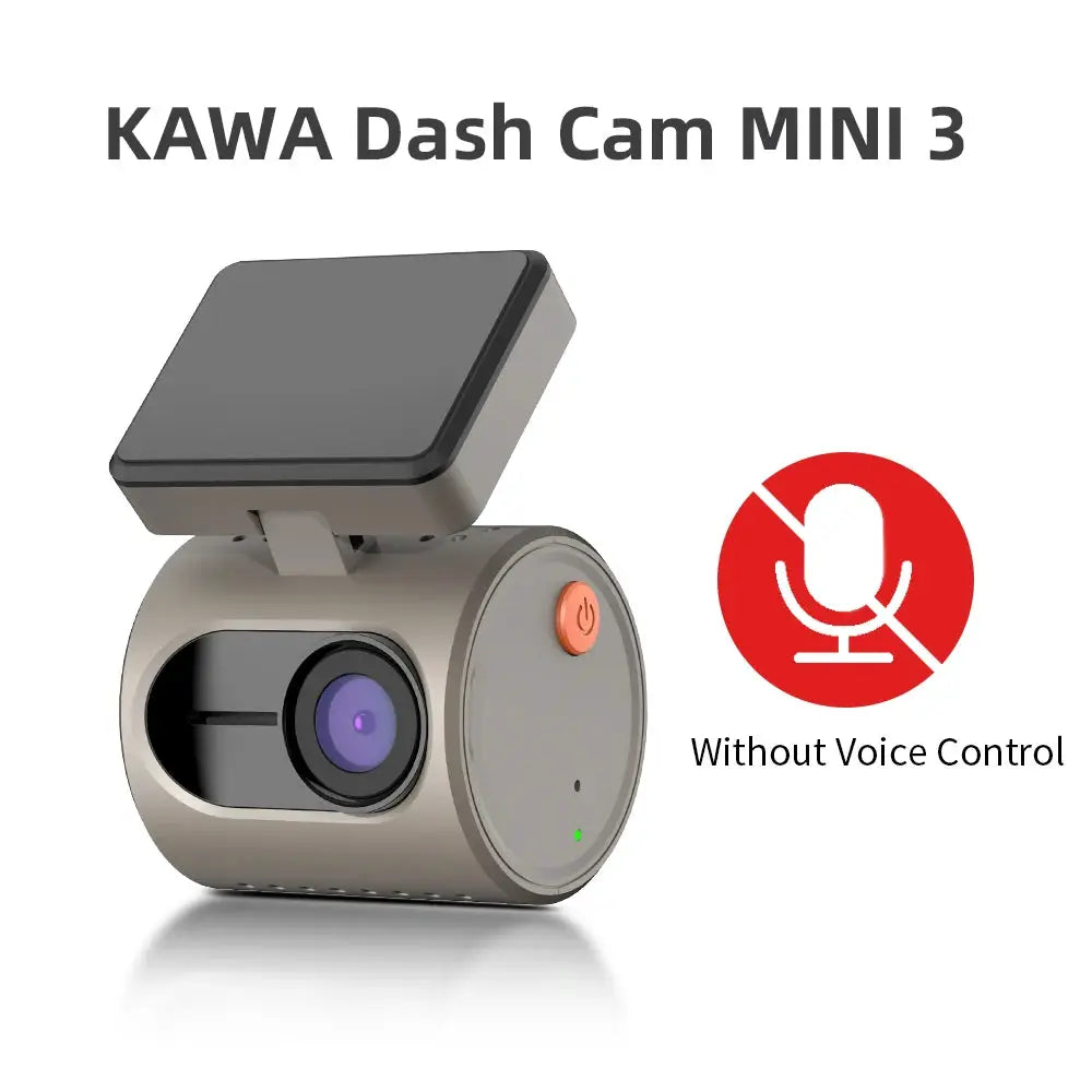 KAWA Dash Cam MINI 3 car dash camera in beige with orange power button and front lens, Without Voice Control.